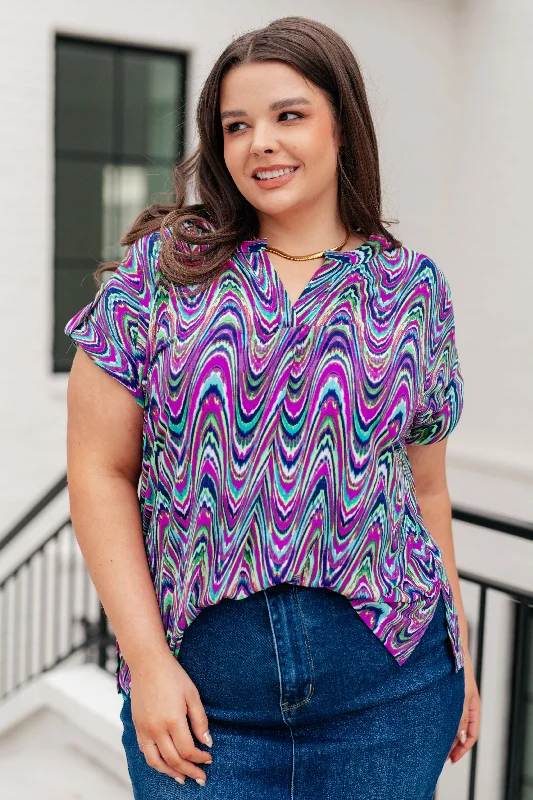Inventory Reduction Lizzy Cap Sleeve Top in Purple Multi Marble