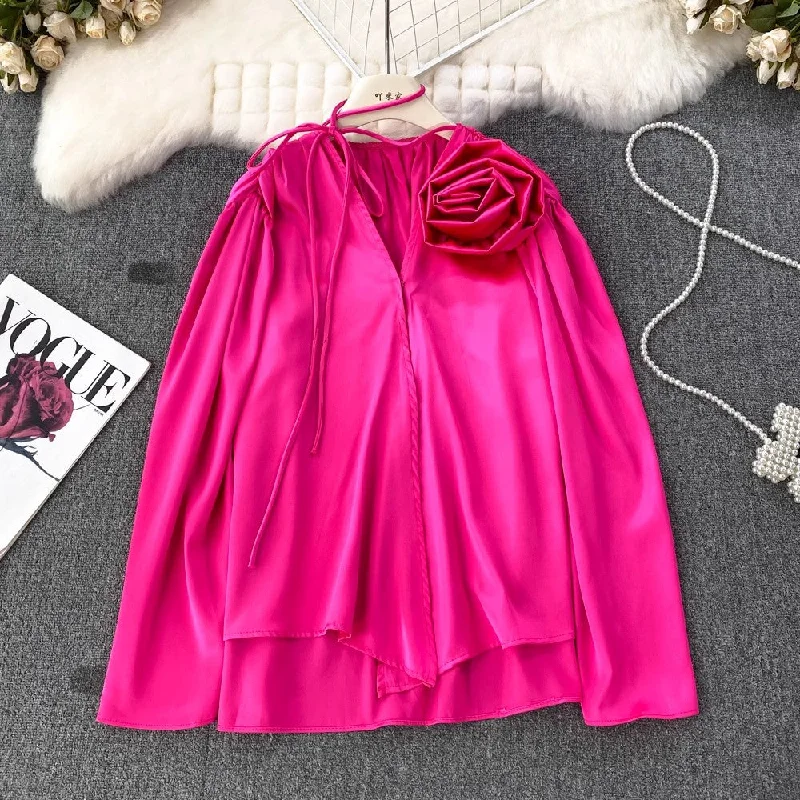 Act Now new fashion flower V-neck long-sleeved casual shirt top for women      S4166