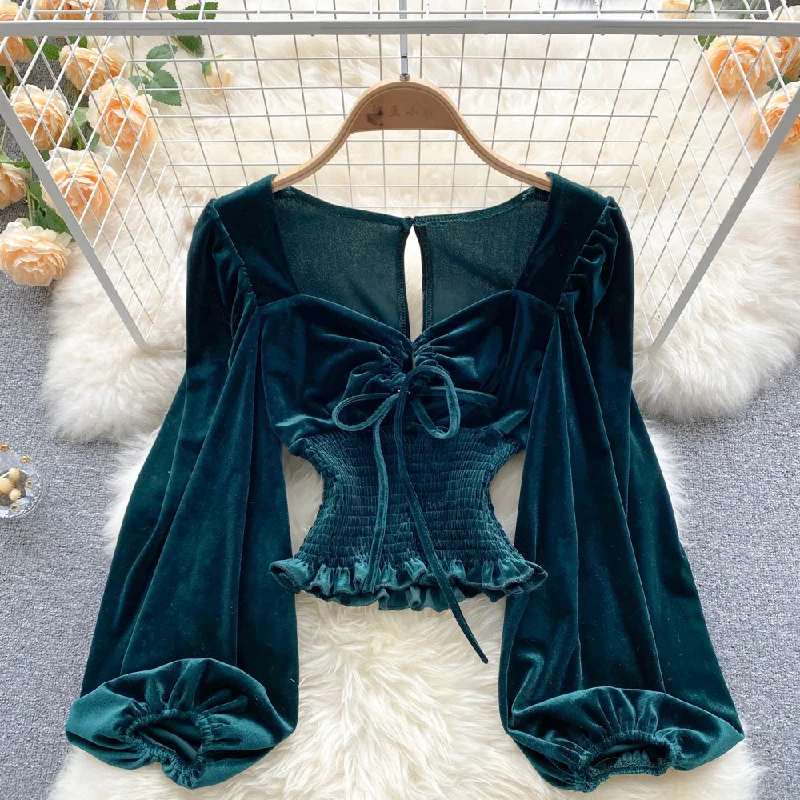 Your Weekend, Your Savings Stylish velvet long sleeve crop tops    S54