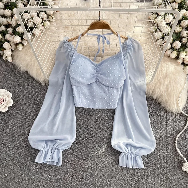 Weekend Bargains to Relish Square Neck Puff Sleeve Chiffon Shirt Women's Top    S4108