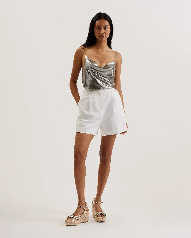 Savings Galore Trouloi Cowl Neck Lurex Cami Top Silver