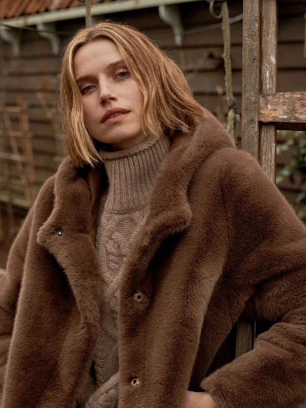 Lowest Price Coffee Reversible Faux Fur Coat