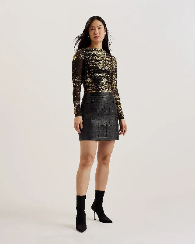 Today Only Karenha Foil Printed Skinny Fit Mesh Top Black