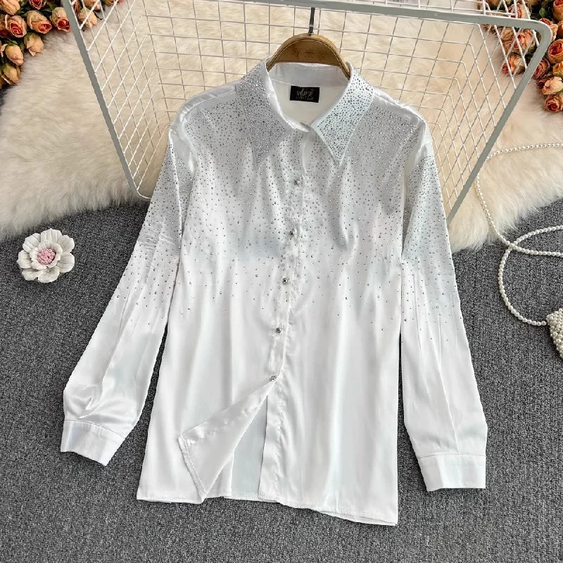 Big Savings diamond fashion shirt women's fashionable and chic long-sleeved top       S3995