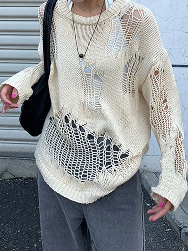Loyalty Reward Distressed Crochet Knit Trendy Long Sleeve Crop Top