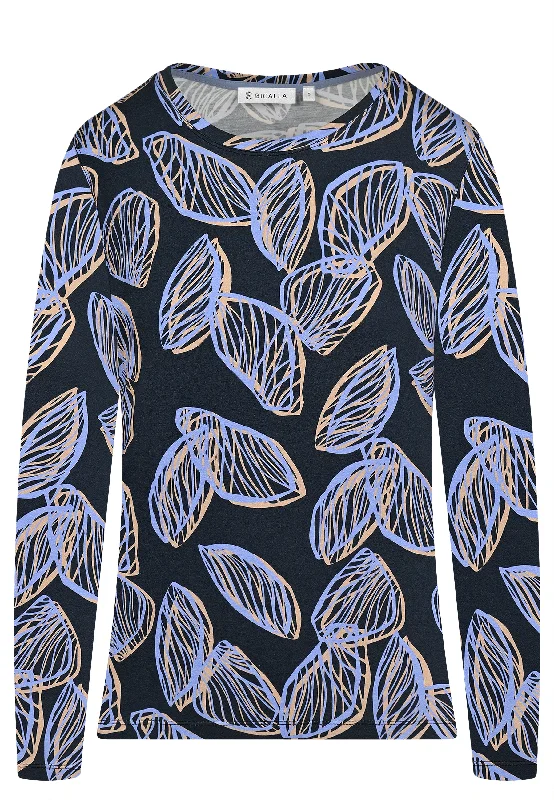 New Deals Leaf Print Long Sleeve Top