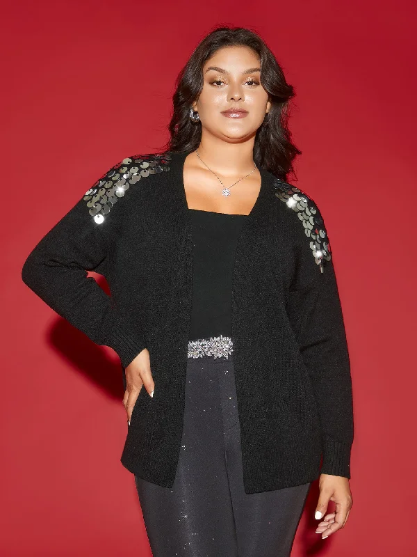 Early Bird Discount Supersoft Essentials Silver Sequins Shoulder Open Cardigan