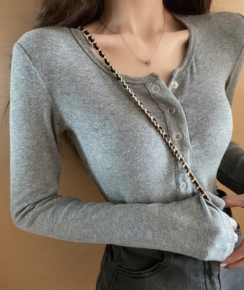 Blowout Sale Gray long-sleeved corset cropped top     S2540