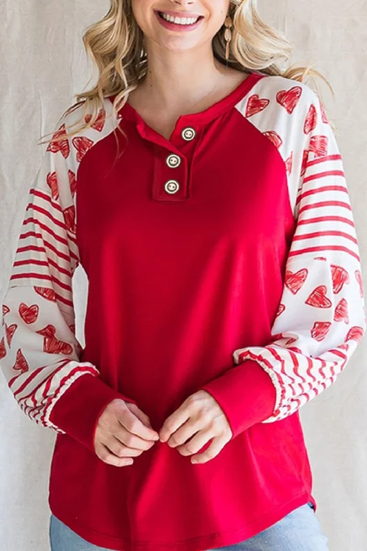 Weekend Deals That Wow Heart Printed Round Neck Long Sleeve T-Shirt