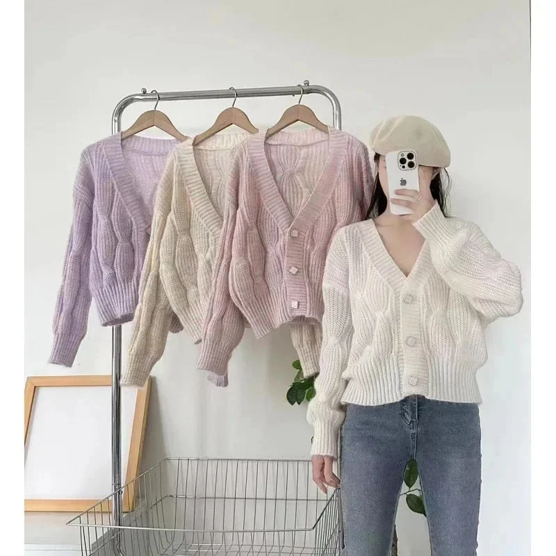 Weekend Savings Extravaganza Amelie Cozy Cable-Knit Pearl Buttons Cardigan