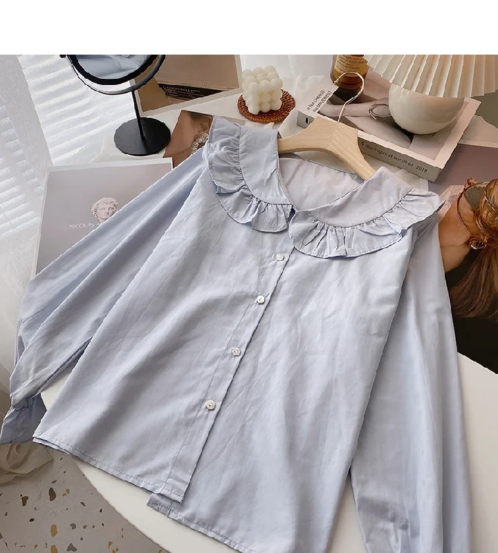 Deal Mania Lace Baby collar shirt age reducing versatile long sleeve top  6427