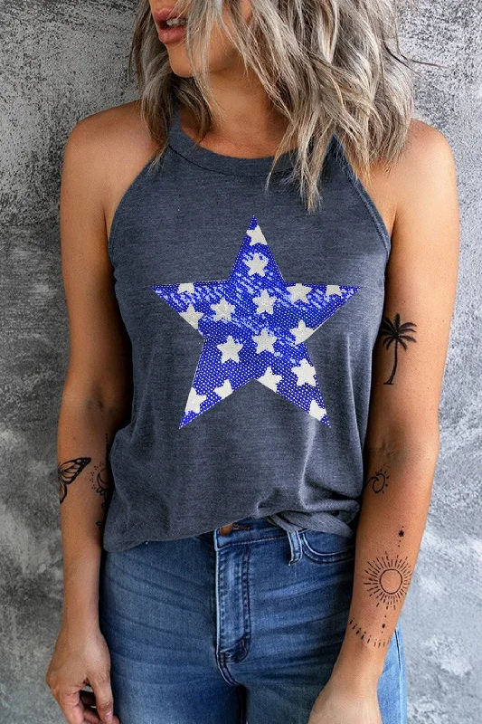 Blowout Deals Sequin Star Grecian Neck Tank