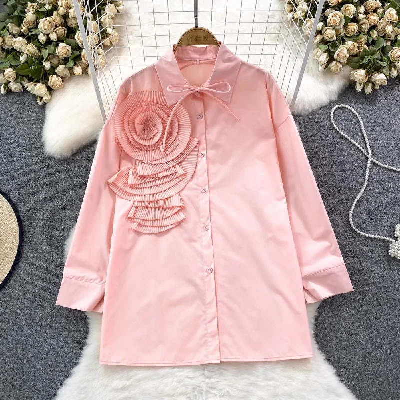 Weekend Discounts Worth Grabbing floral long-sleeved solid color shirt casual top S4117 Weekend Discounts Worth Grabbing floral long-sleeved solid color shirt casual top S4117