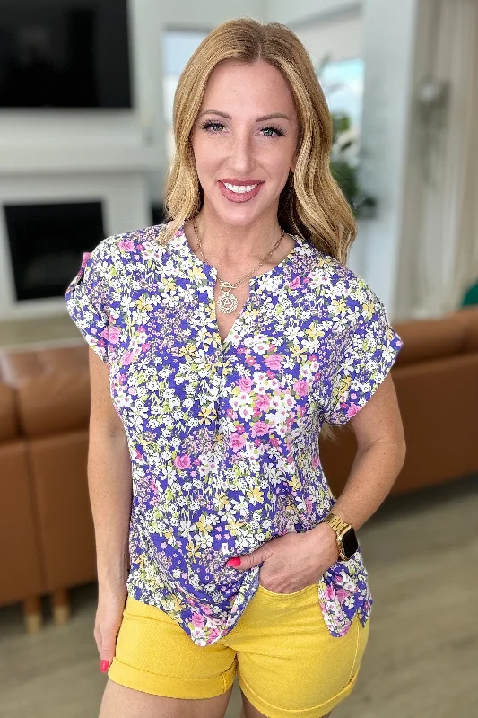 Lowest Price Lizzy Cap Sleeve Top in Lavender and Lime Ditsy Floral
