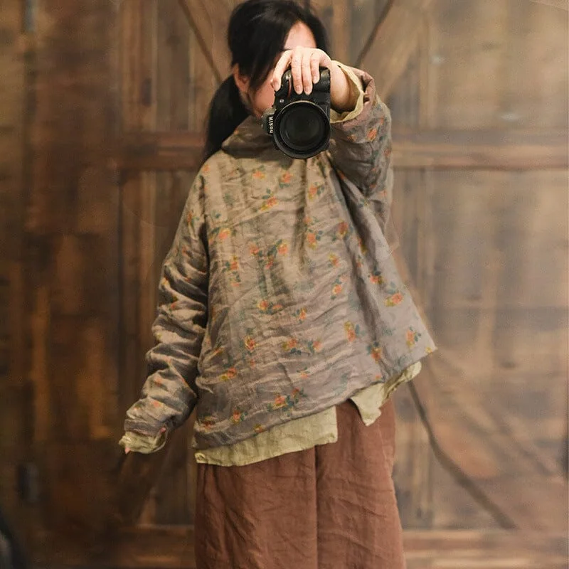 Stock Clearance Winter Retro Print Loose Casual Linen Quilted Sweater