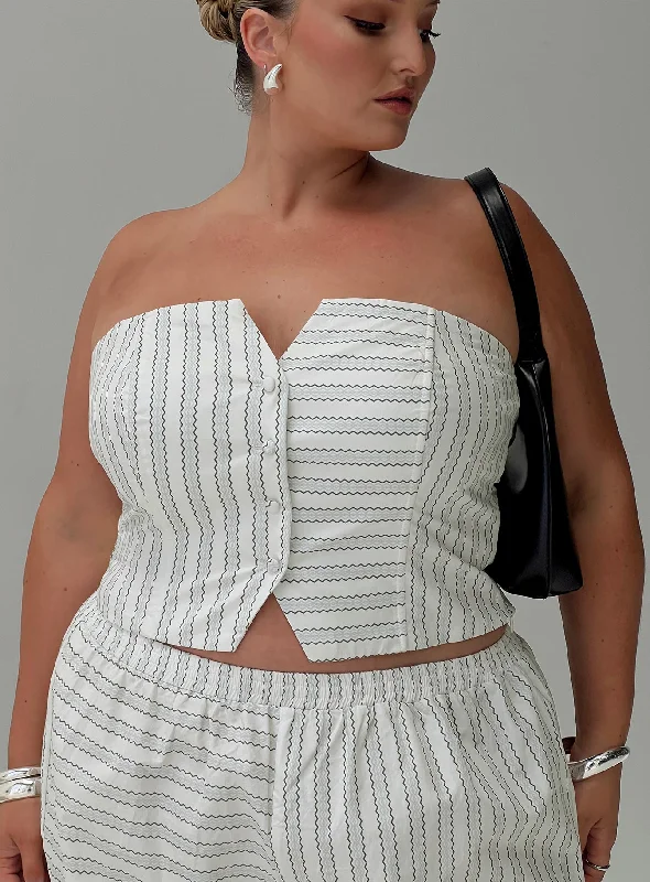 Price Slash Freddle Strapless Top White Stripe Curve