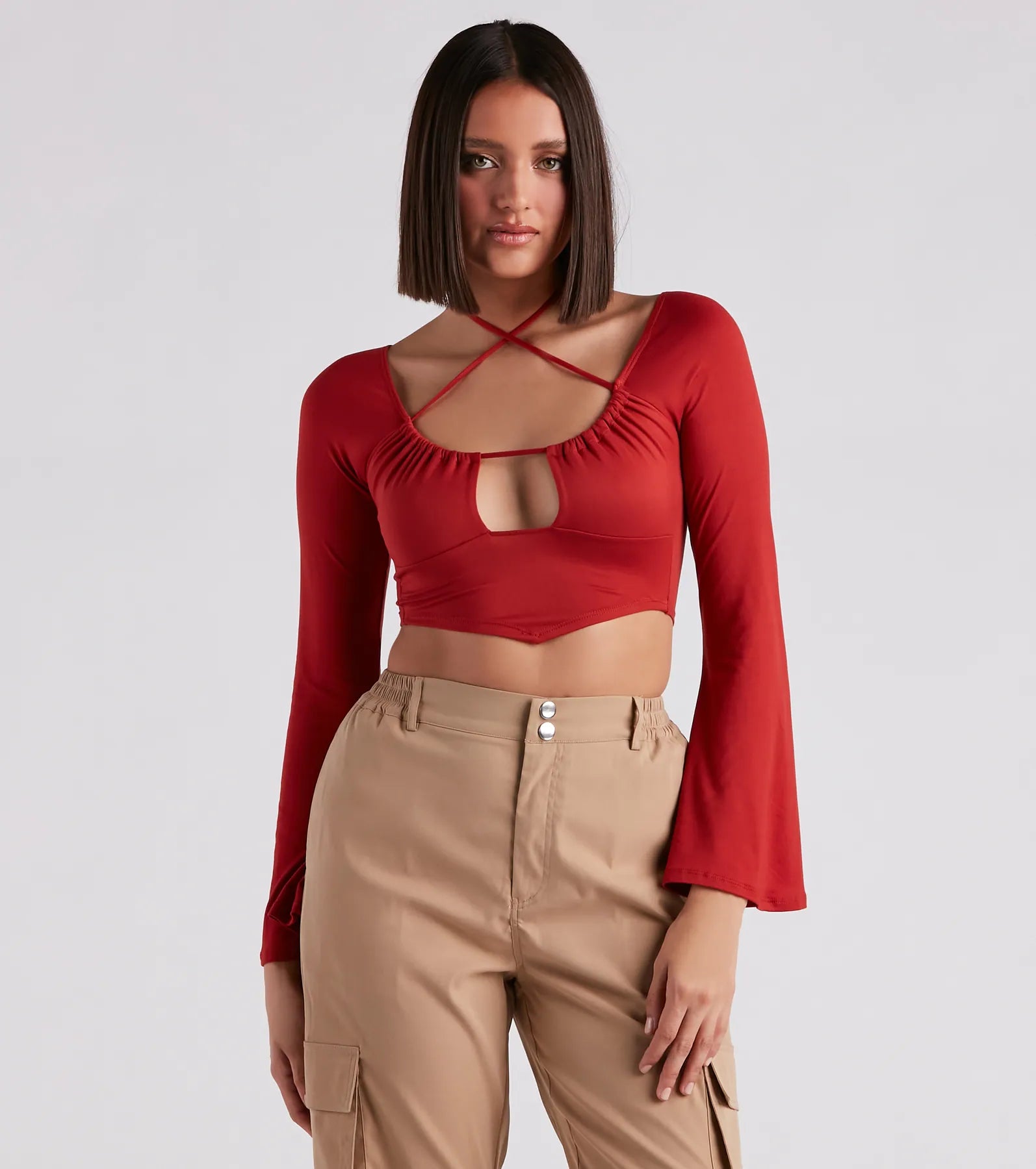 Blowout Sale Effortlessly Sultry Bell Sleeve Crop Top