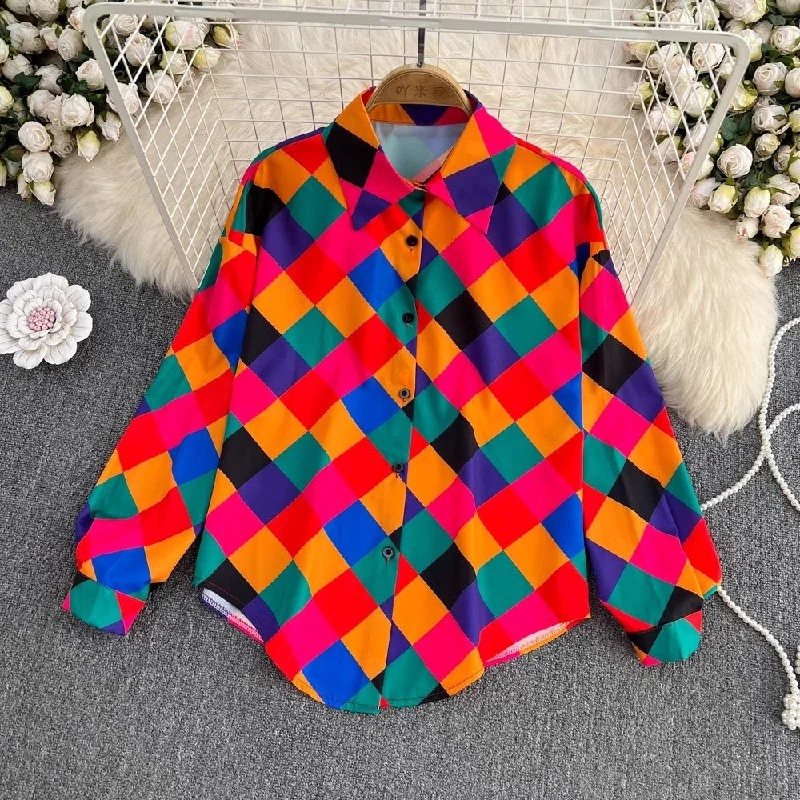 Today Only Designed plaid shirt printed long-sleeved top for women     S3955
