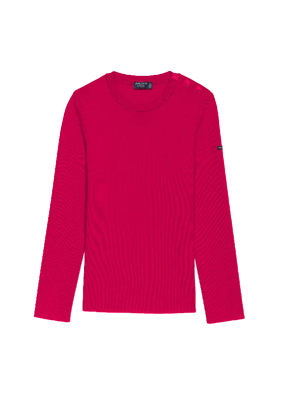 Weekend Savings Bonanza MAREE - Soft Wool Breton Sweater for Women | Slim Fit (MAGENTA POP / ELECTRIC BLUE)