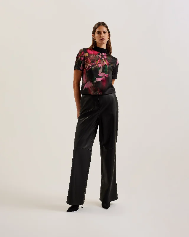Flash Sale Asthaa Printed Woven Front Short Sleeve Top Black