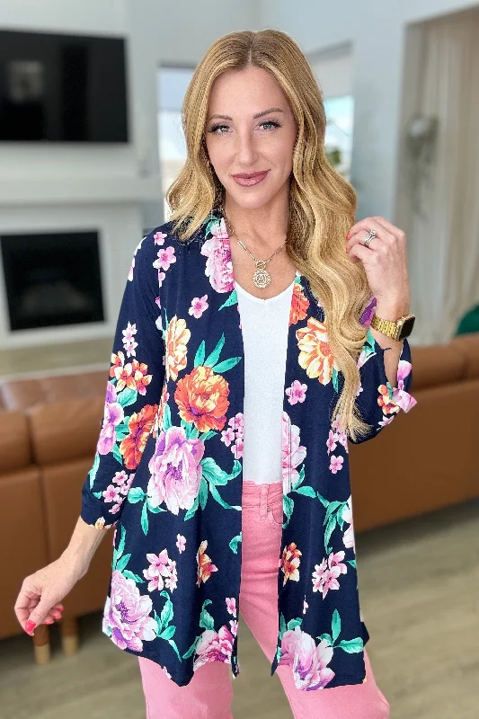 Great Deal Lizzy Cardigan in Navy and Lavender Bouquet