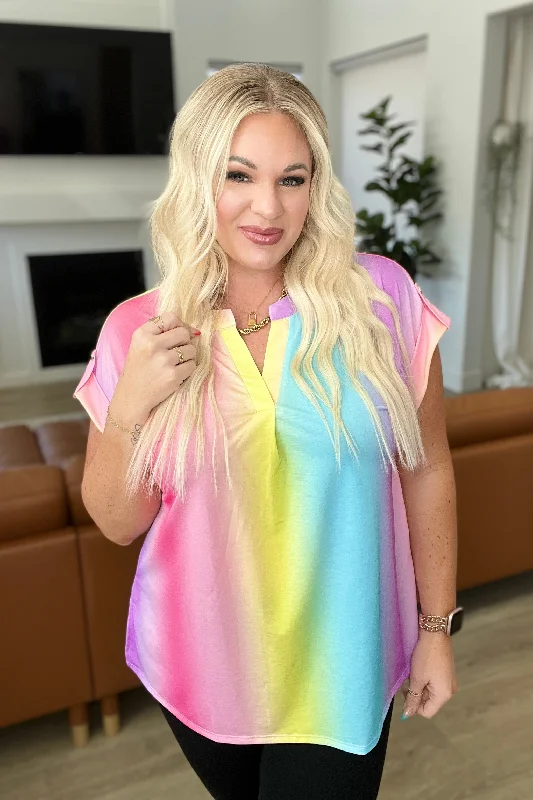 Massive Deals Lizzy Cap Sleeve Top in Ombre Rainbow