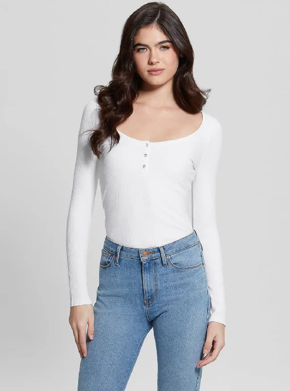 Weekend Specials Just for You Eco White Karlee Long Sleeve Henley T-Shirt