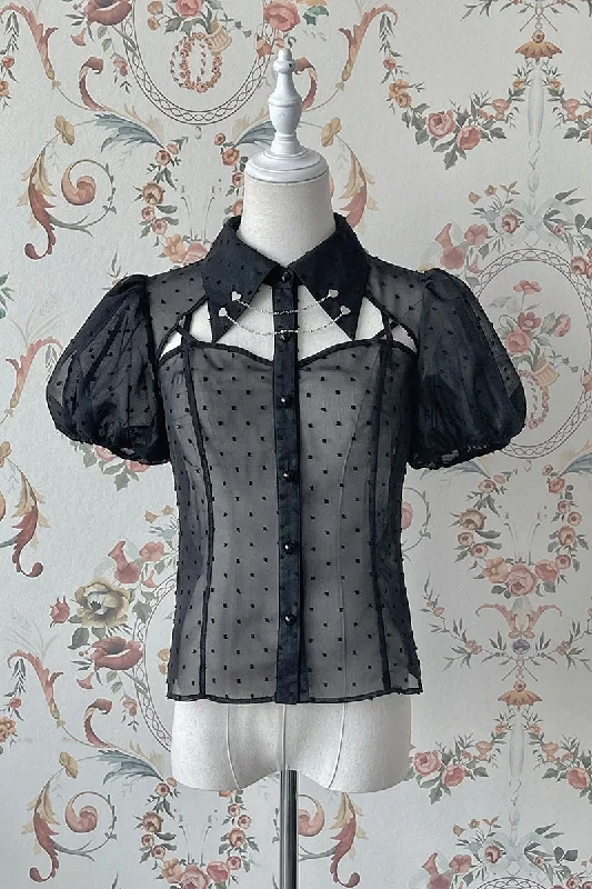 Don't Wait (Buyforme)Alice Girl~Gothic Lolita Blouse Short Sleeve Black Shirt
