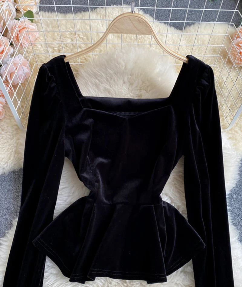 Bargain Bin Simple velvet long sleeve tops    S2539