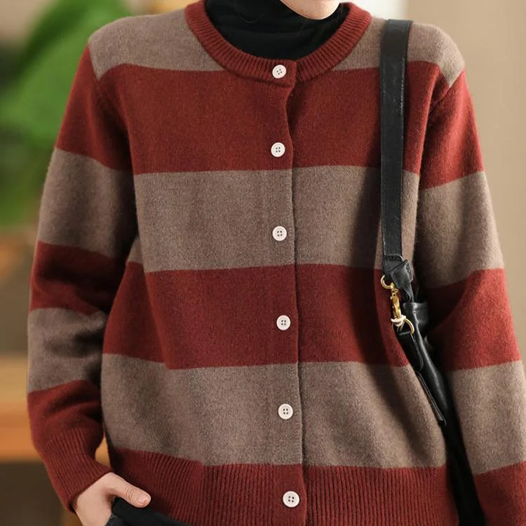 Bargain Bin Babakud Women Autumn Color Matching Striped Wool Knitted Sweater