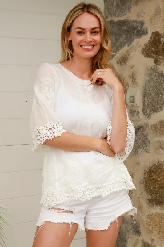 Now or Never Isabella Boho Arcadia Crochet Shirt Cover up - White