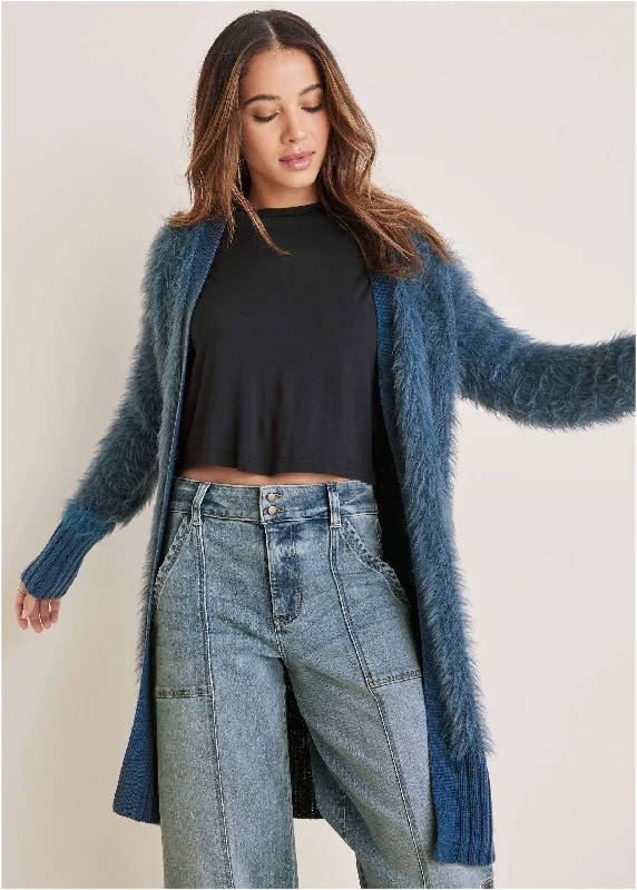 Weekend Discounts You Deserve Eyelash Cardigan - Navy