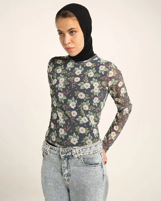 Midnight Madness White Daisy Mesh Top
