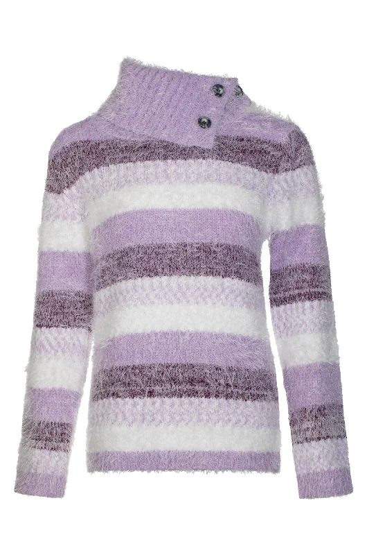 Unwind with Weekend Discounts Split cowl neck stripe Jersey | LILAC/WHITE | 6964ZZ