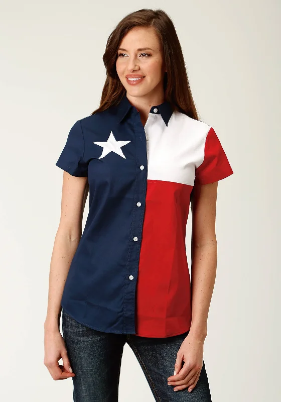 Today Only Roper Womens Red/Blue 100% Cotton Texas Flag BD S/S Shirt