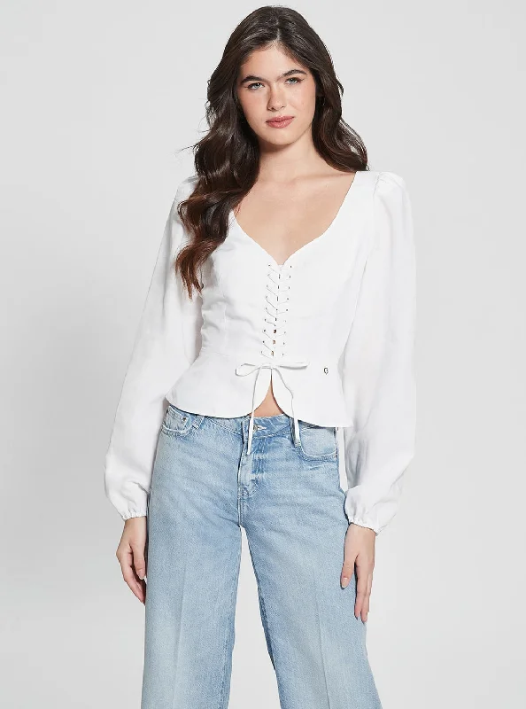 Mega Sale Eco White Federica Lace Up Top