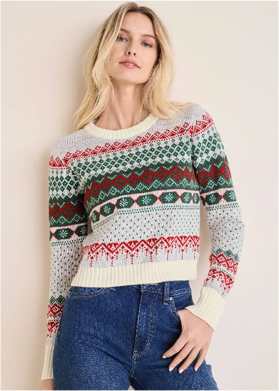 The Best Prices Fair Isle Sweater - Red & Green Multi