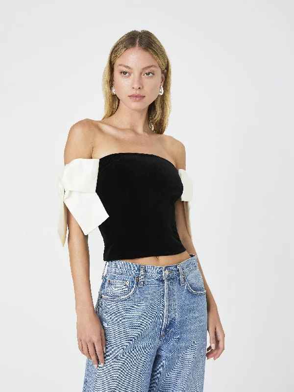 Super Deal Velvet Satin Bow Strapless Top