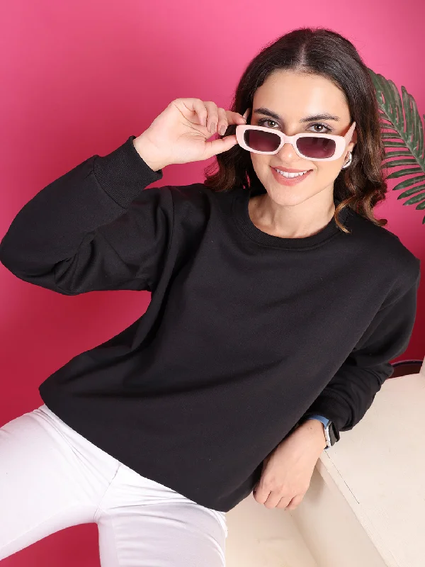 One-Day Only VimaL Jonney Regular Fit Black Solid Sweatshirt For Women