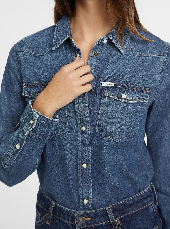 Markdown Sale Guess Jeans Blue Slim Denim Shirt