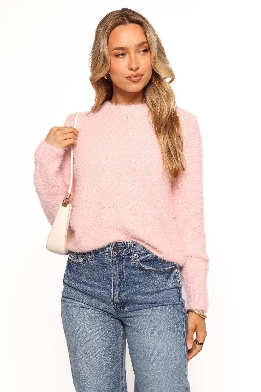 Deal Alert Aspra Fuzzy Crewneck Knit Sweater - Pink