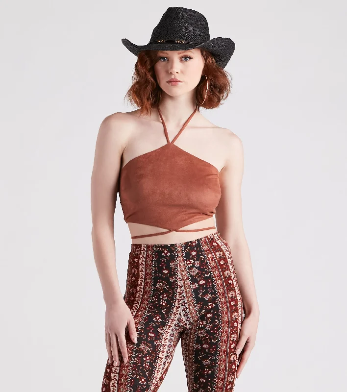 Factory Direct Sale Western Flair Faux Suede Crop Top