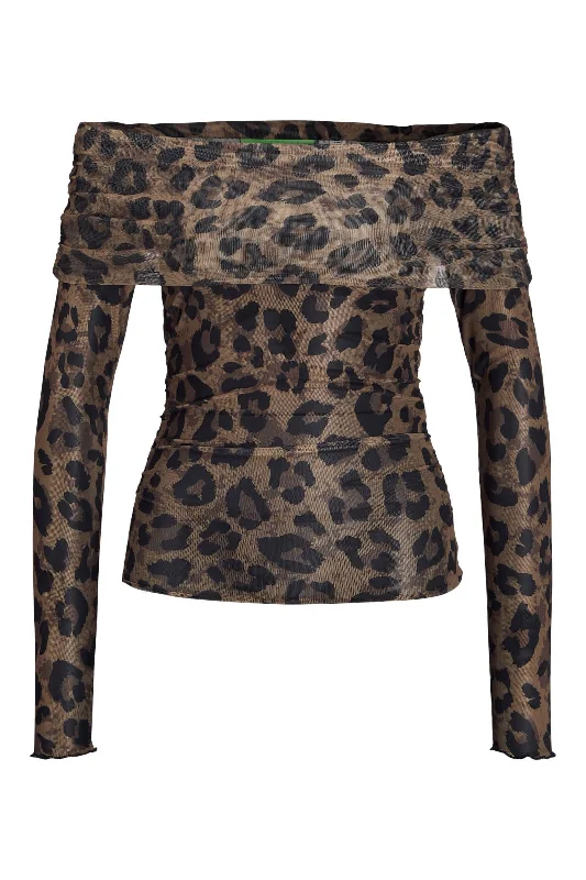 Can't Beat Jjxx - Jxminna Mesh Ls Off Shoulder Top - 4693341 Tigers Eye Leo