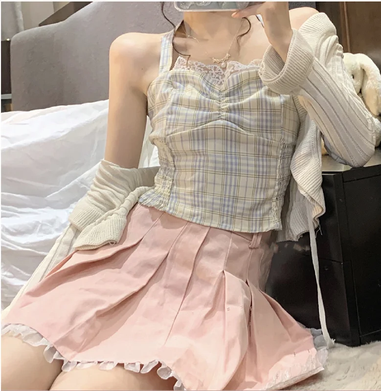 Deal of the Day apricot camisole+ pleated skirt+ knitted jacket  PL52221