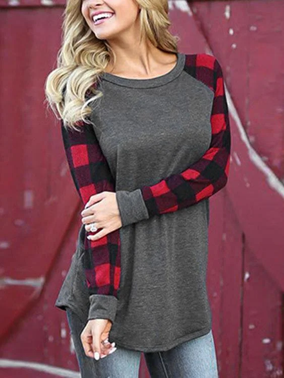 Seasonal Clearance Wholesale Round Neck Long Sleeve Curved Hem Tee
