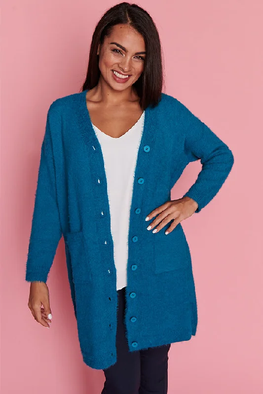 Weekend Deals That Dazzle Fuzzy Harbour Blue Long Cardi