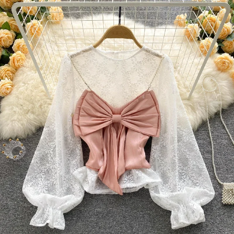 Stock Up Cute bowknot camisole with loose shirt      S532