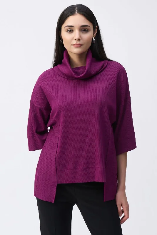 Today Only Joseph Ribkoff Asymmetric Cowl Neck 3/4 Sleeves Boxy Top 243165