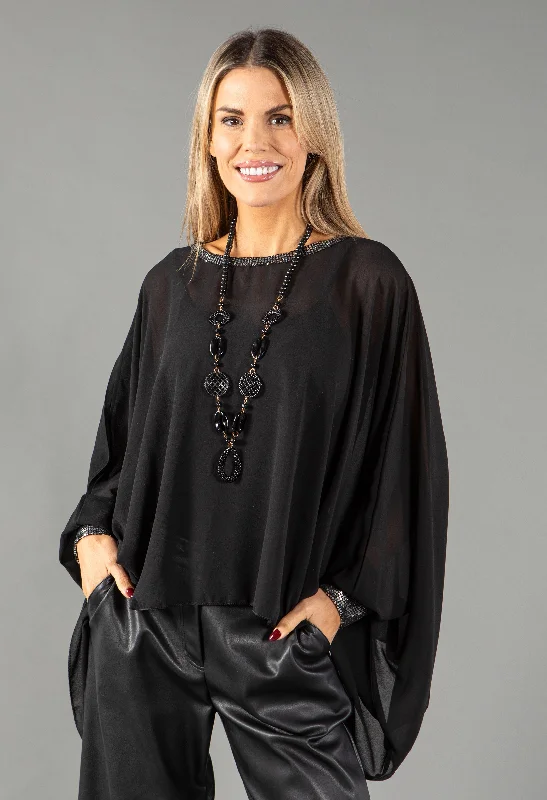 Exclusive Deal Sheer Sequin Trim Top with Necklace