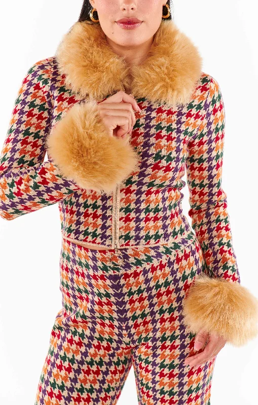Weekend Bargains to Sizzle Zermatt Zip Up ~ Valley Houndstooth Faux Fur